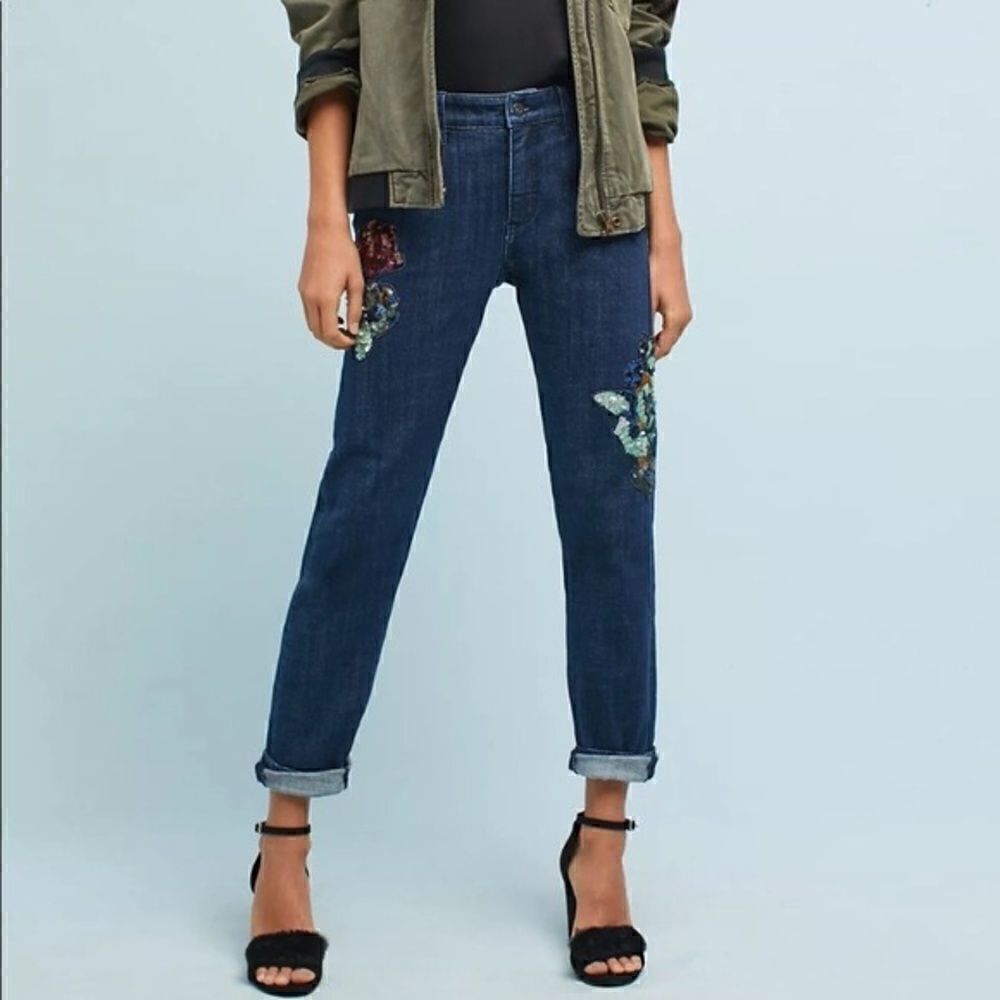 Anthropologie Pilcro & The Letterpress Slim Boyfriend Jeans Sequin Applique
